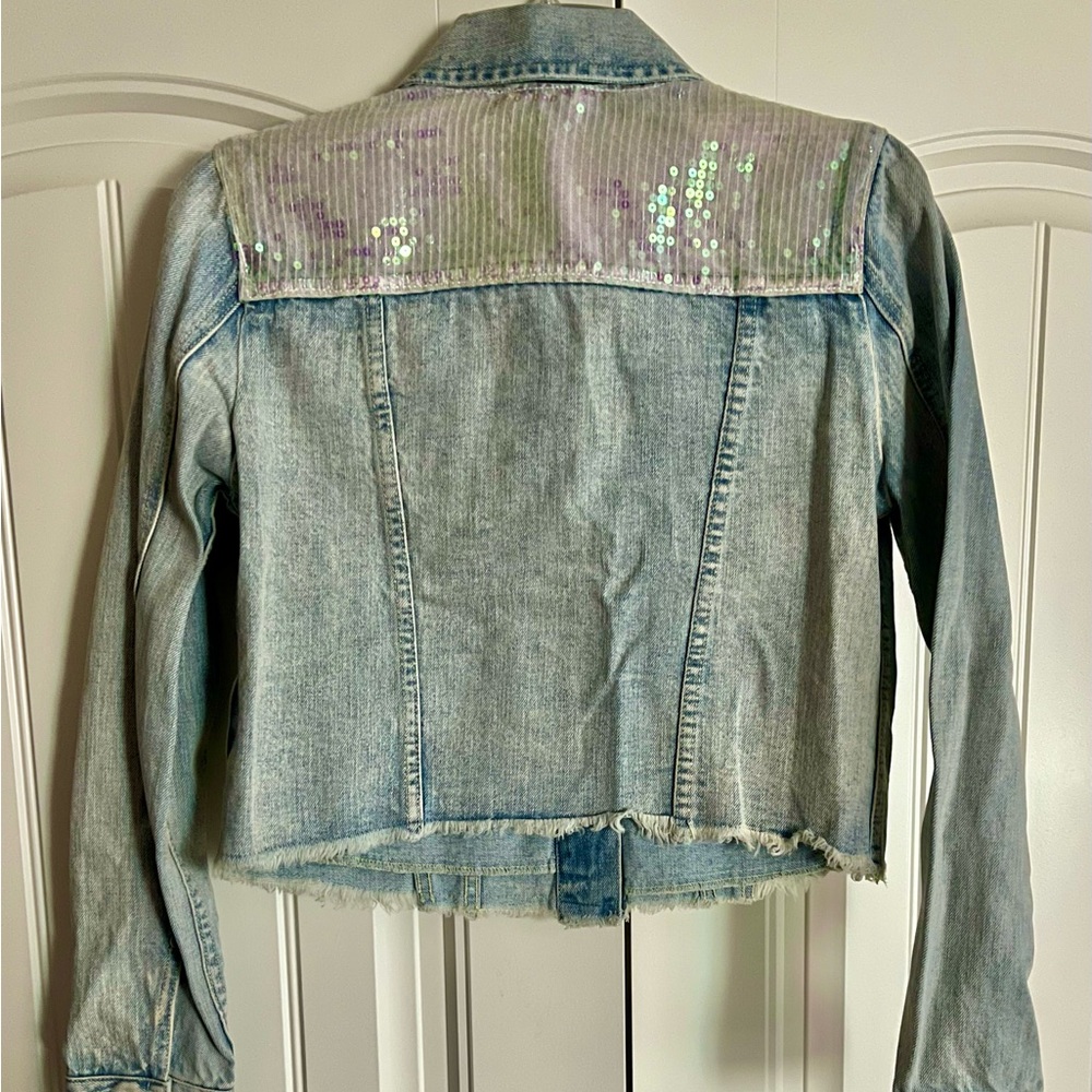 NEW Sunset & Spring Light Denim Wash Sequin Denim Jacket Size Small - Picture 3 of 15